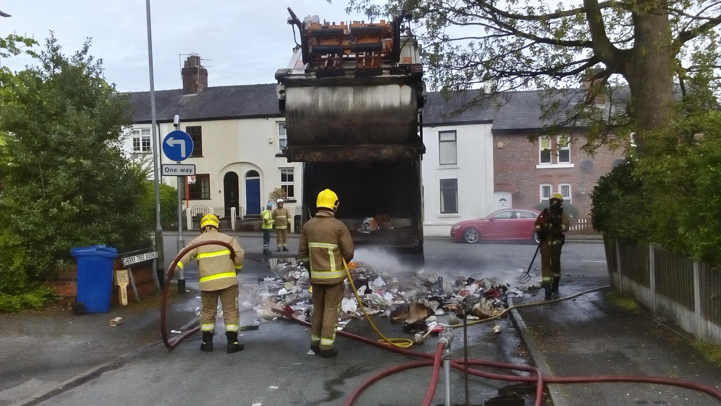 Firefighters tackle bin lorry fire in Lymm