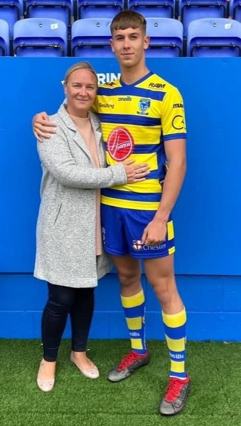 Claire Milby and son Noah High, who is part of Warrington Wolves academy side