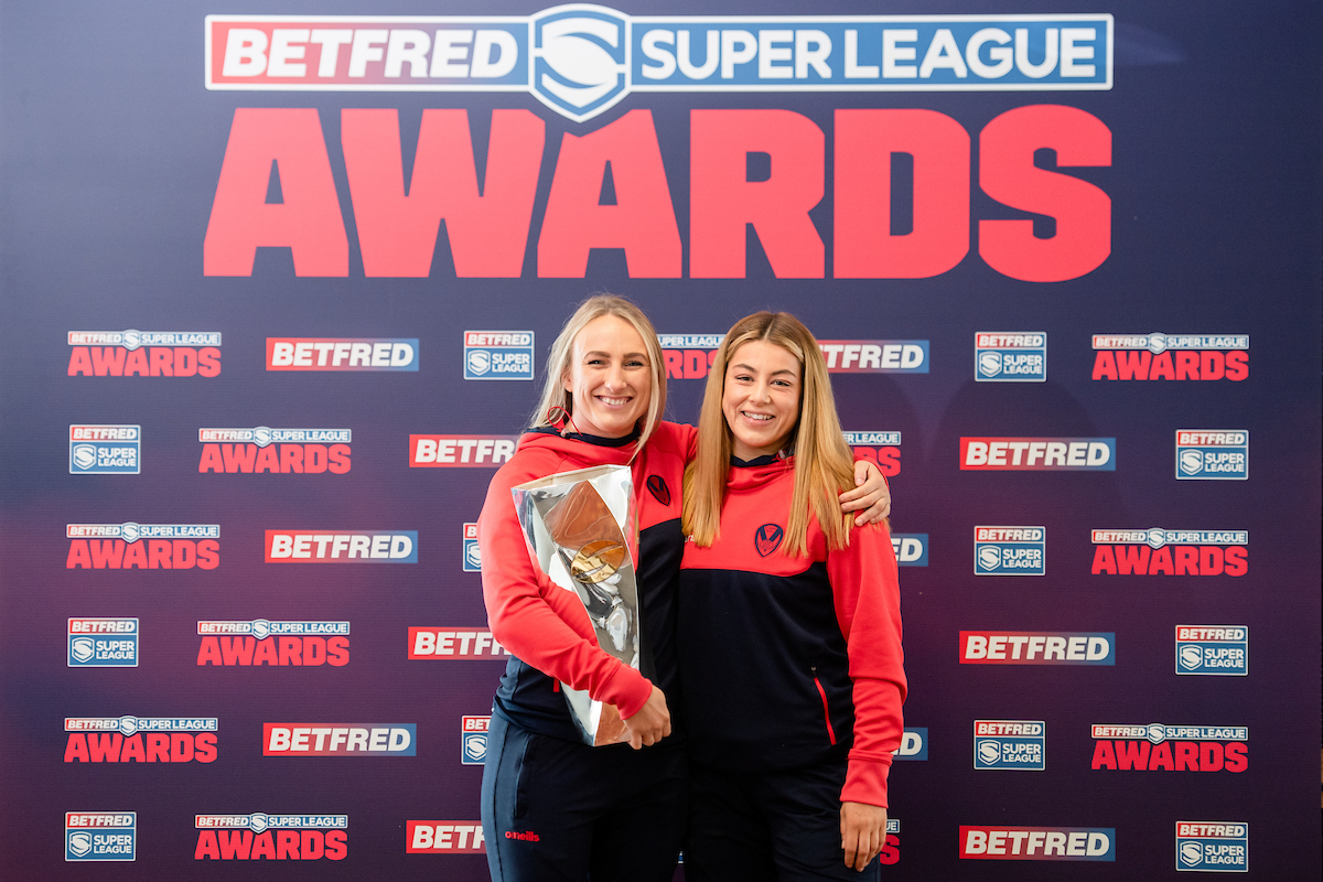 Cunningham with her St Helens teammate and fellow Warringtonian Emily Rudge. Picture by SWPix.com