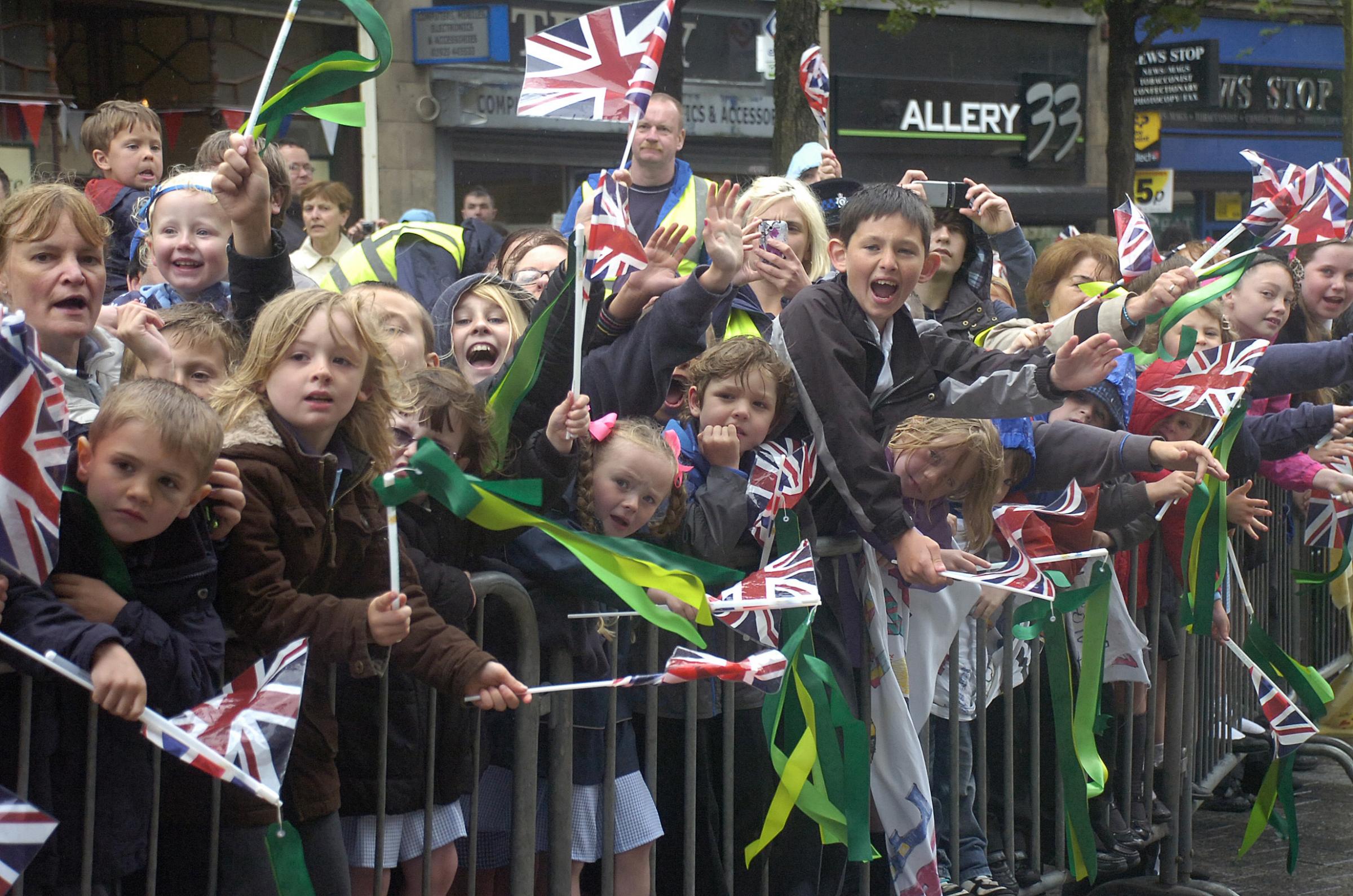 Excited crowds in the town centre