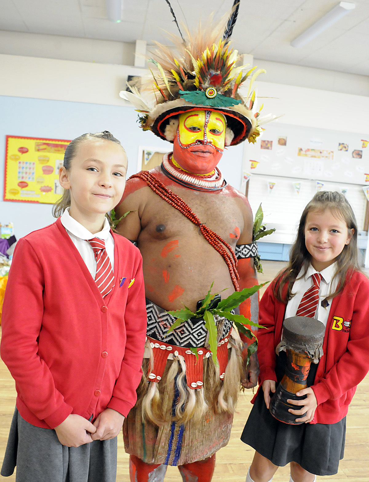 Stars of the Papua New Guinea Rugby League World Cup team delighted pupils at Sacred Heart Catholic Primary School and Bradshaw Primary School. Pictures: Mike Boden