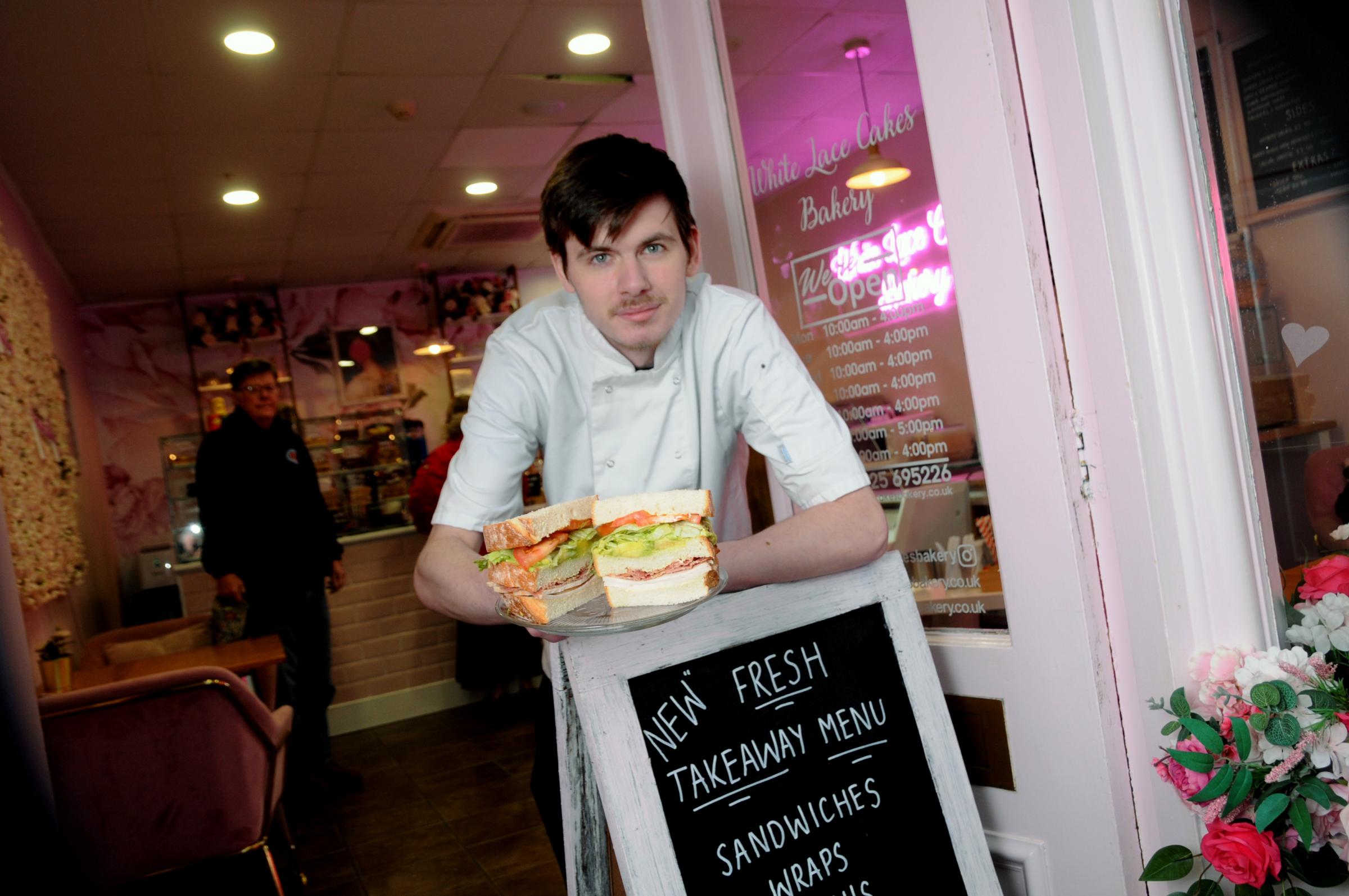 Head baker Nathan Ramsey and one of the savoury sandwiches