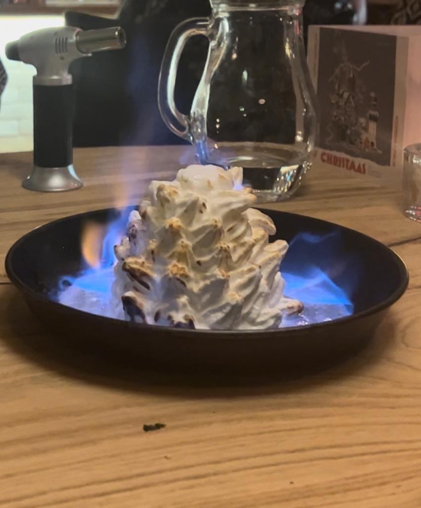 The flambe baked Alaska is the perfect way to finish a meal