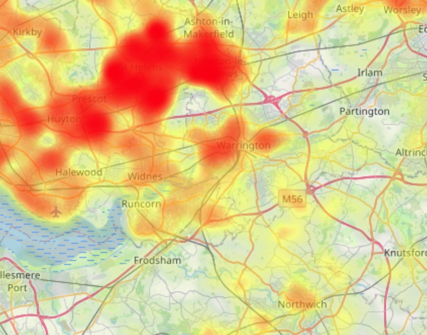 Map shows Warrington as hotspot for invasive Japanese knotweed plant. Picture: Environet