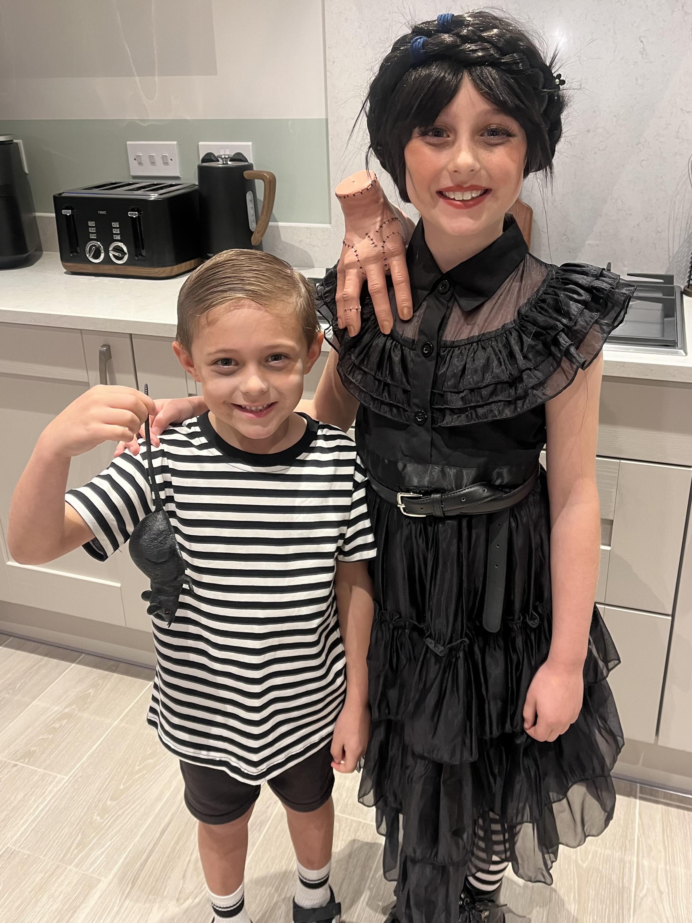 Oliver and Rose Beswick as Pugsley and Wednesday Addams from Great Sankey