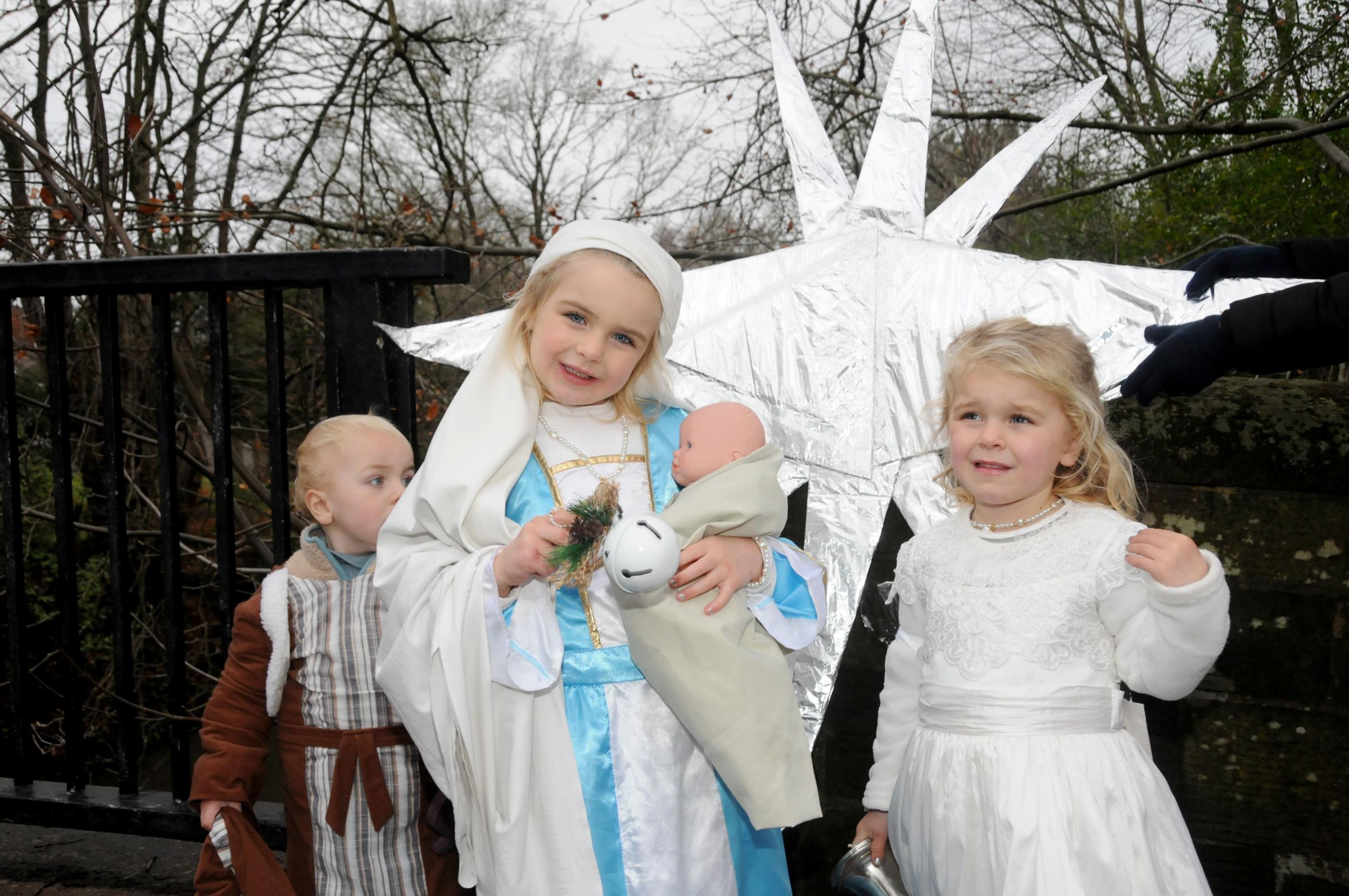 Lymm Dickensian Christmas Festival 2023: Louis, Amelie and Lacey Mole, of Thelwall Community Infant School