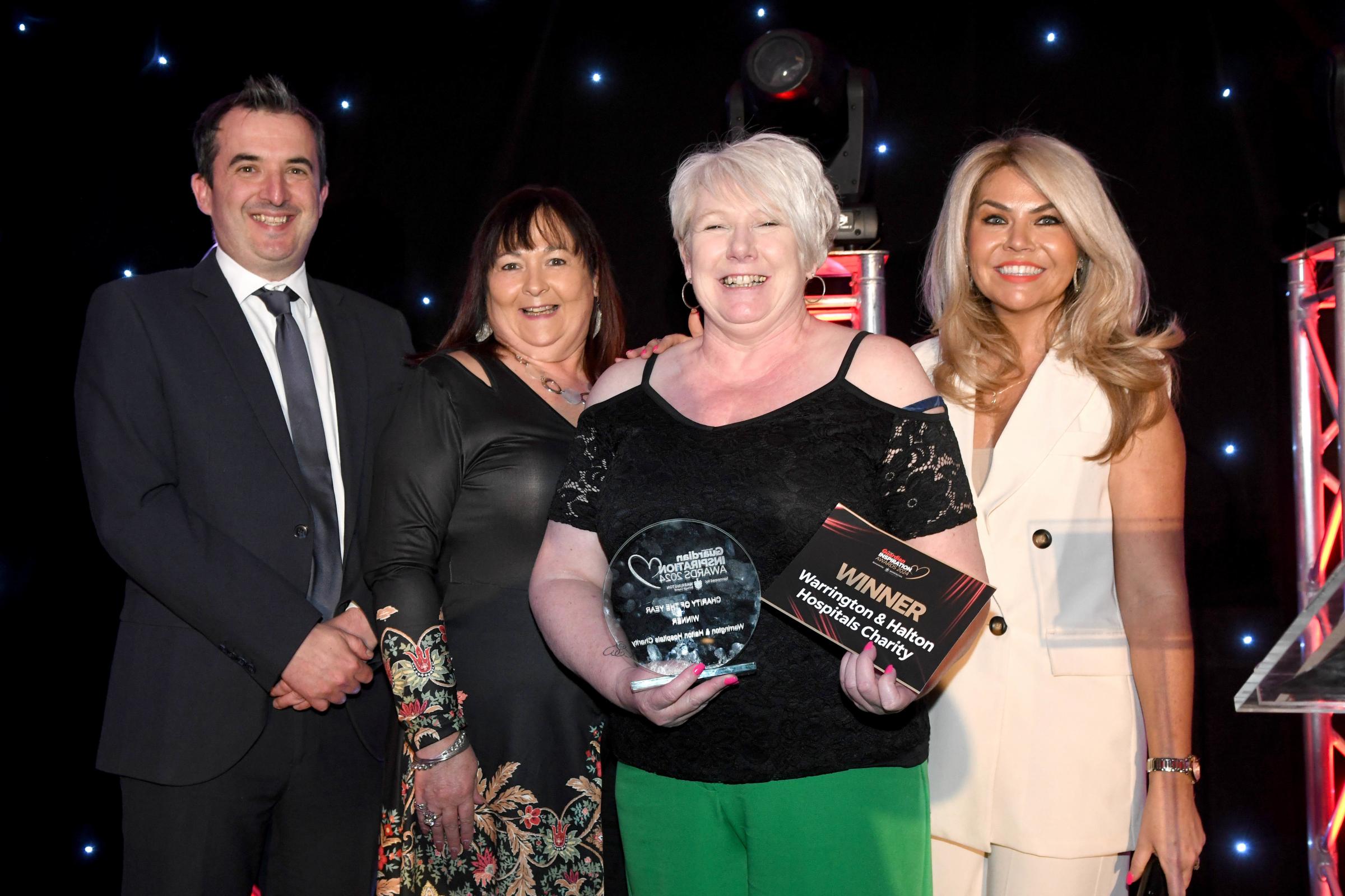 Charity of the Year Warrington and Halton Hospitals Charity - Helen Higginson, head of fundraising, Jane Breeze, charity administrator, with Leanne Campbell and deputy editor