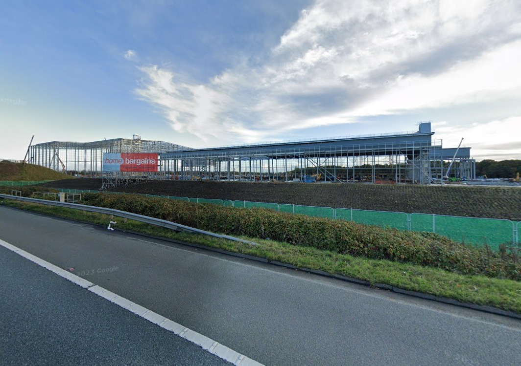 The Home Bargains warehouse, unit one, during its construction 