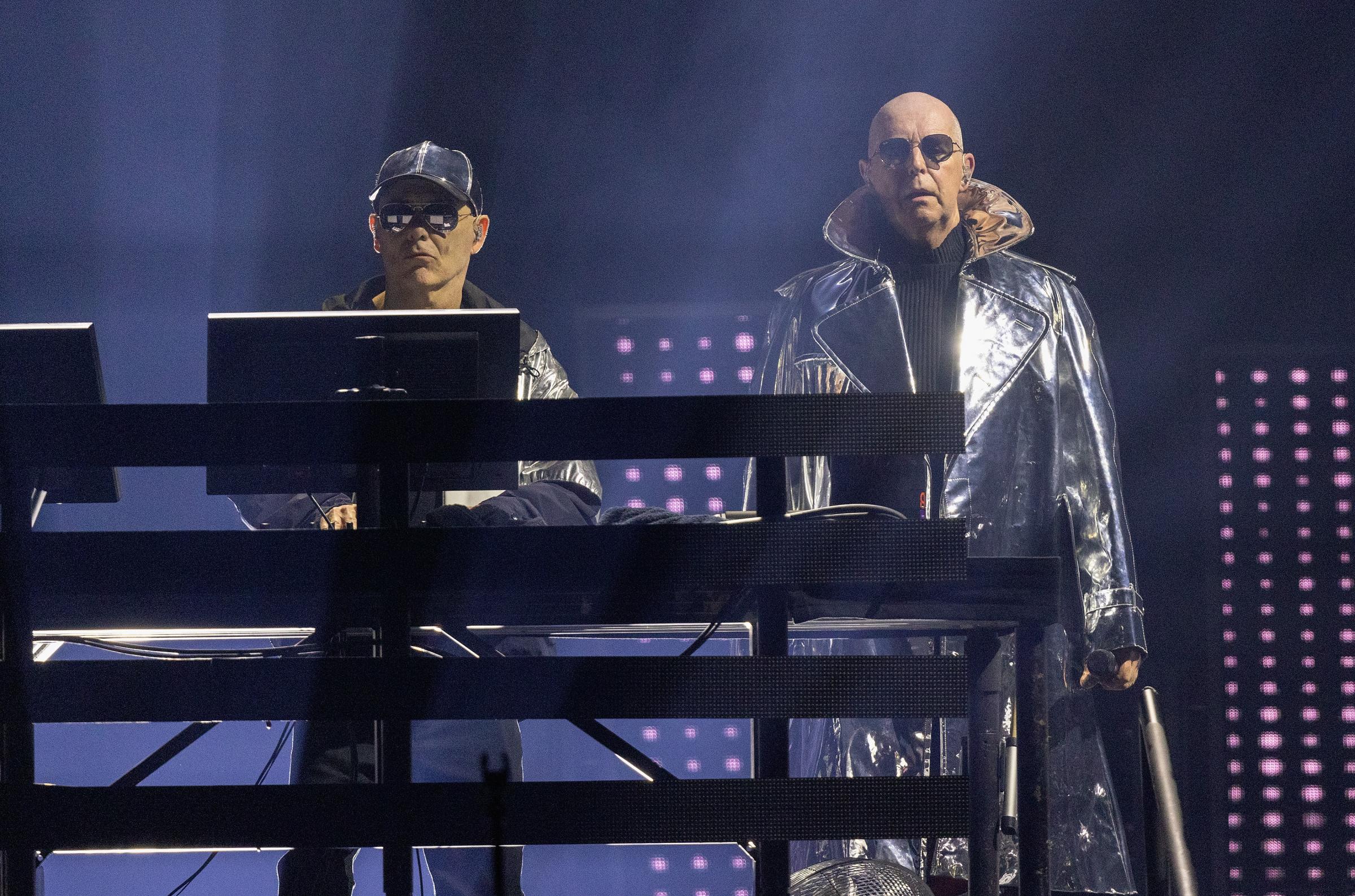 Neil Tennant (right) and Chris Lowe from Pet Shop Boys performing on stage. Picture: PA