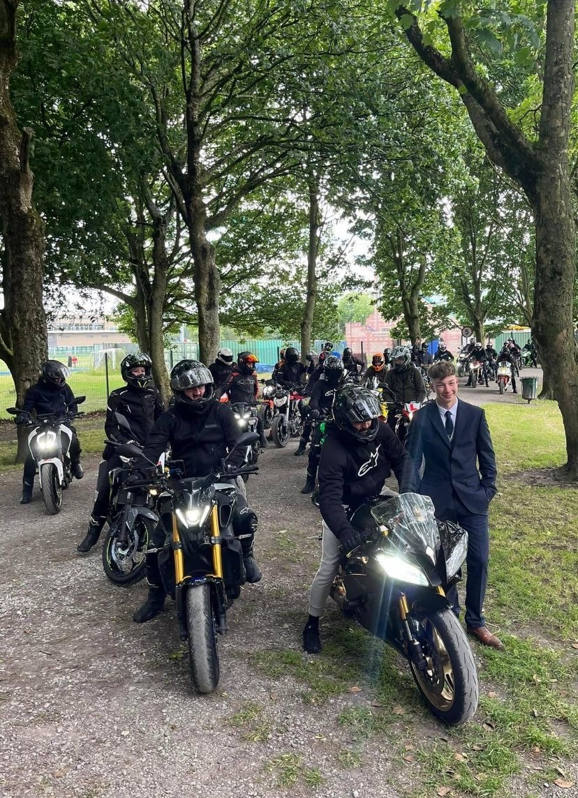 Jacob Saunders turned up in style with 30+ bikers at Cardinal Newman Prom 2024