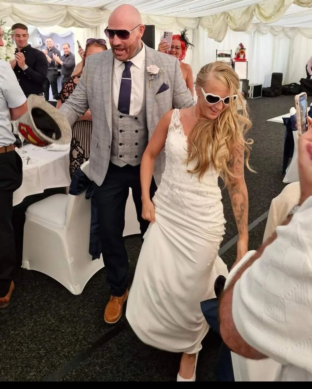 The bride and groom met at a local rugby match