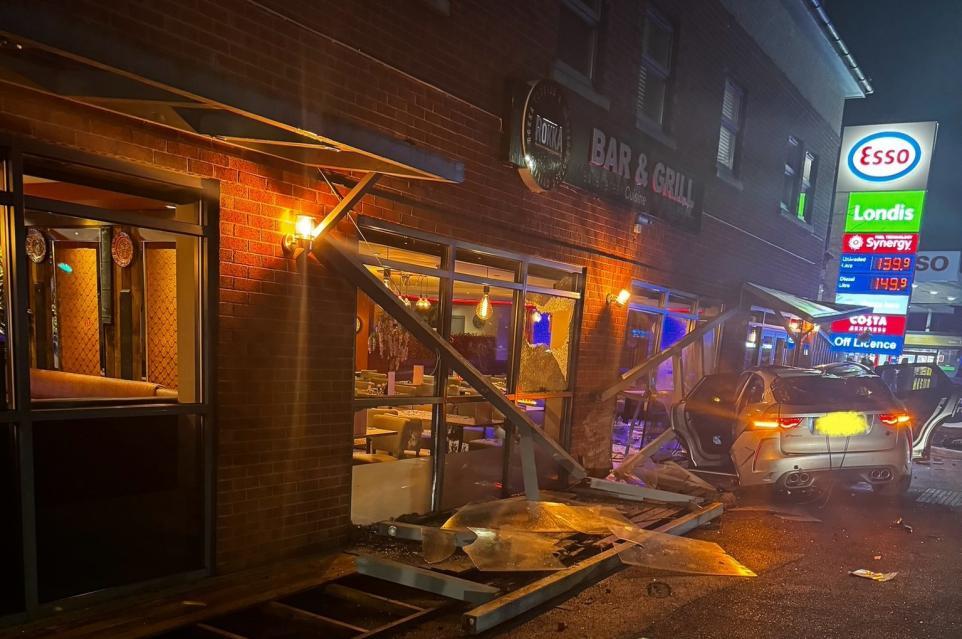 The scene of the crash at Rokka Bar and Grill in Culcheth