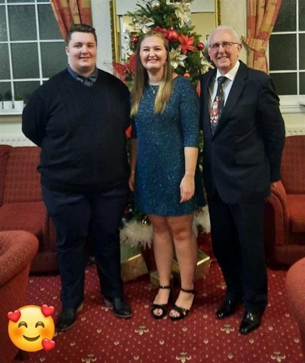 Matthew Flanagan with his sister Emma and granddad Victor