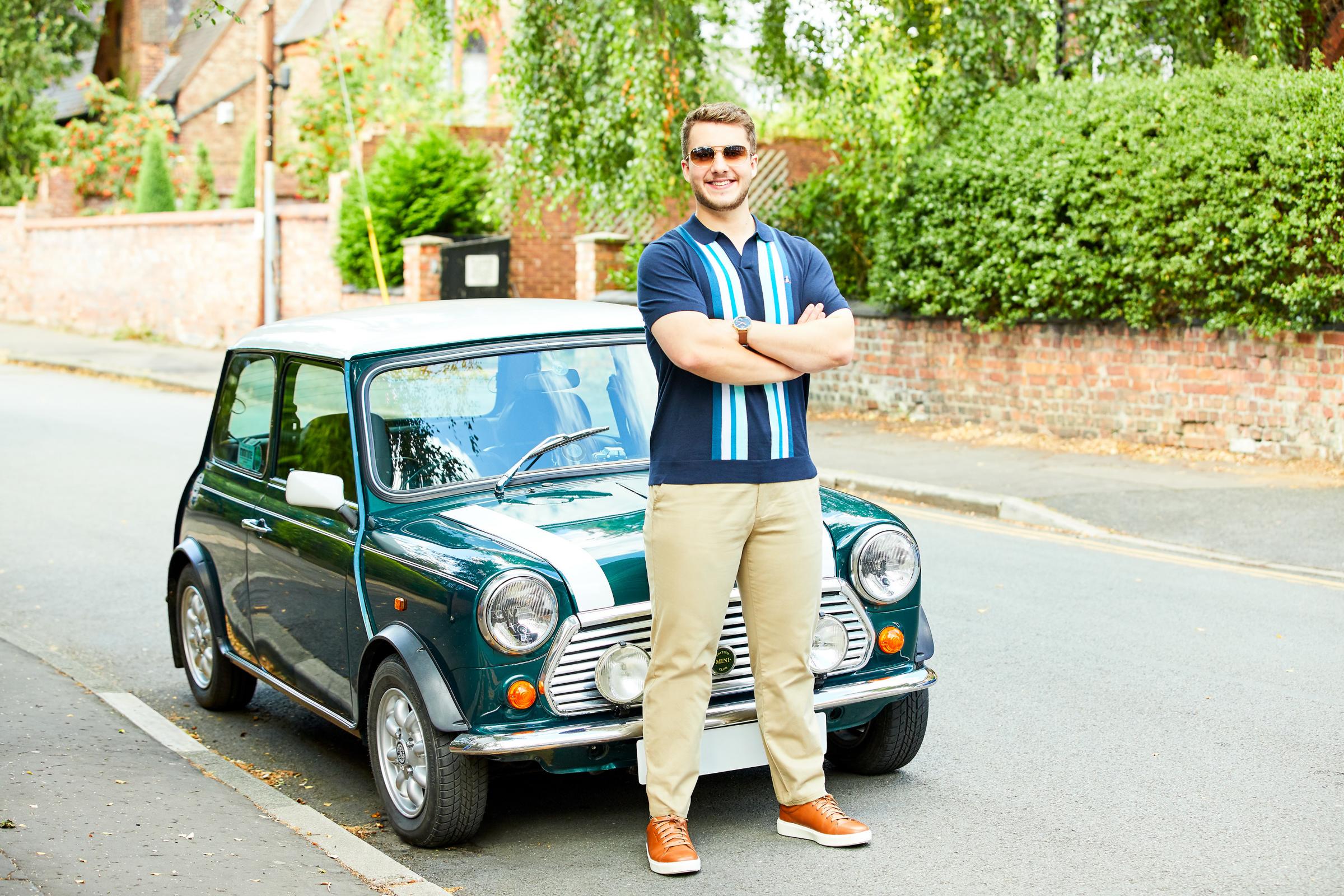 Matthew Flanagan with his Mini Cooper named Victory. Picture: Slimming World/Paul Buller