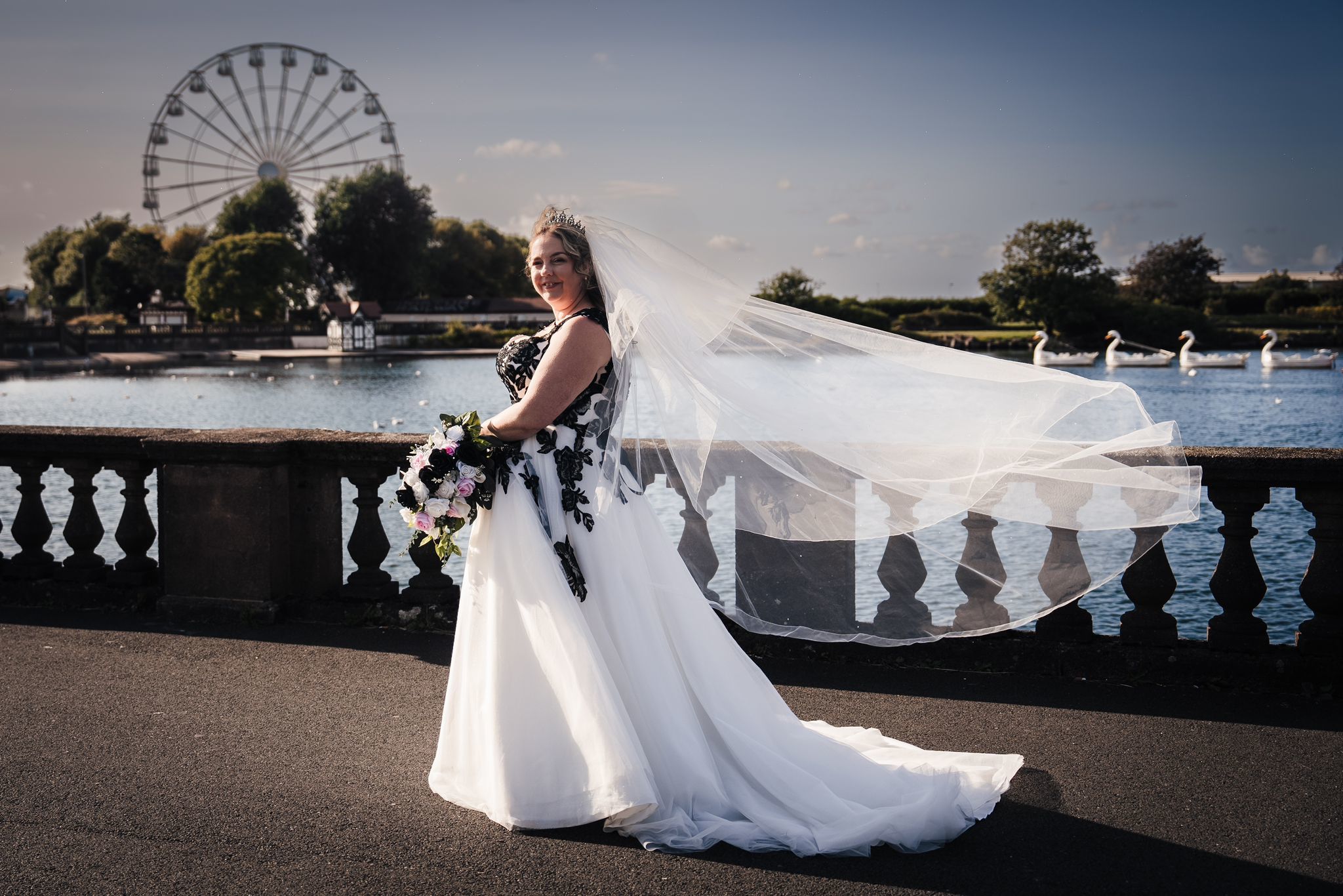 Debbies dress had black roses and black ribbon