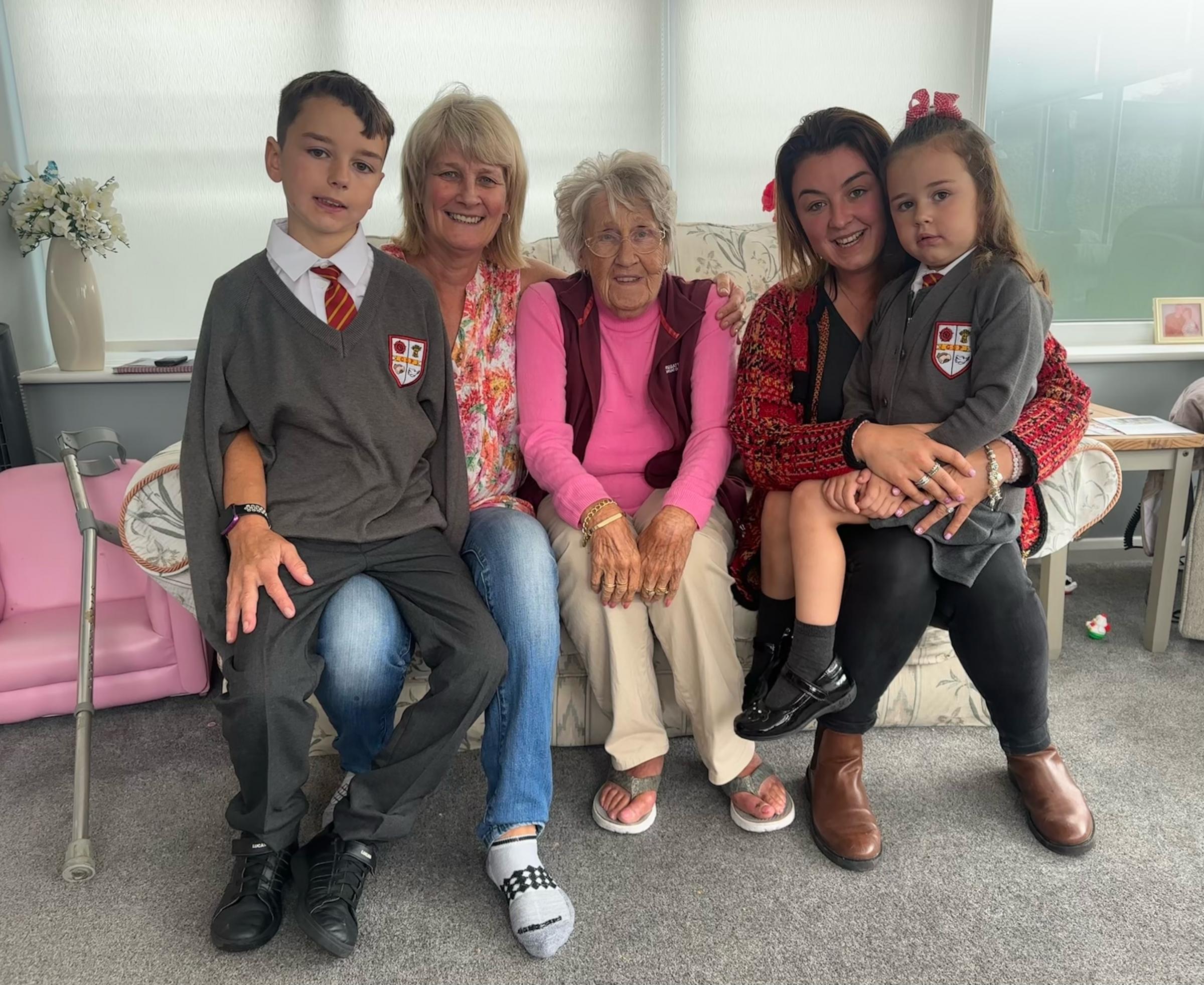 Four generations have attended Great Sankey Primary School. Pictured are Lucas, aged eight, nanny Jane Cummings, 56, great gran Mary Davies, 79, mum Sarah Batty, 31, and four-year-old Lyla