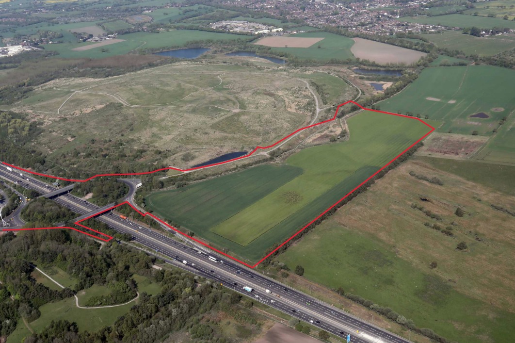 An aerial view of the new M62 sevice station site at Birchwood