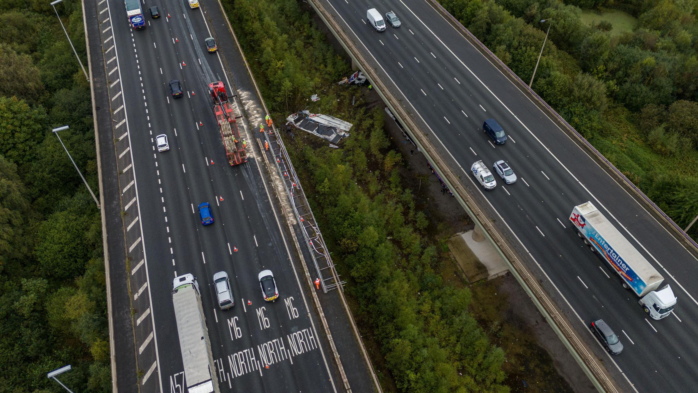 The scene of the crash on the M6 at Thelwall Viaduct. Picture: SWNS