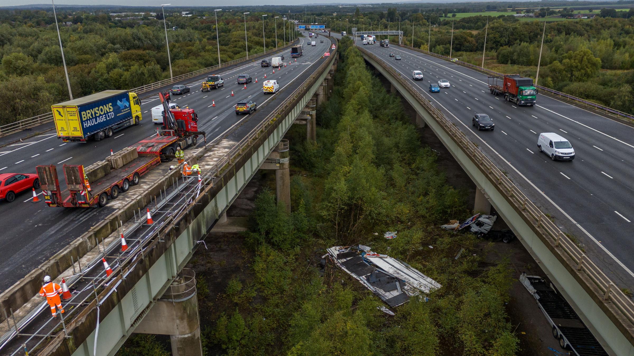 The scene of the crash on the M6 at Thelwall Viaduct. Picture: SWNS