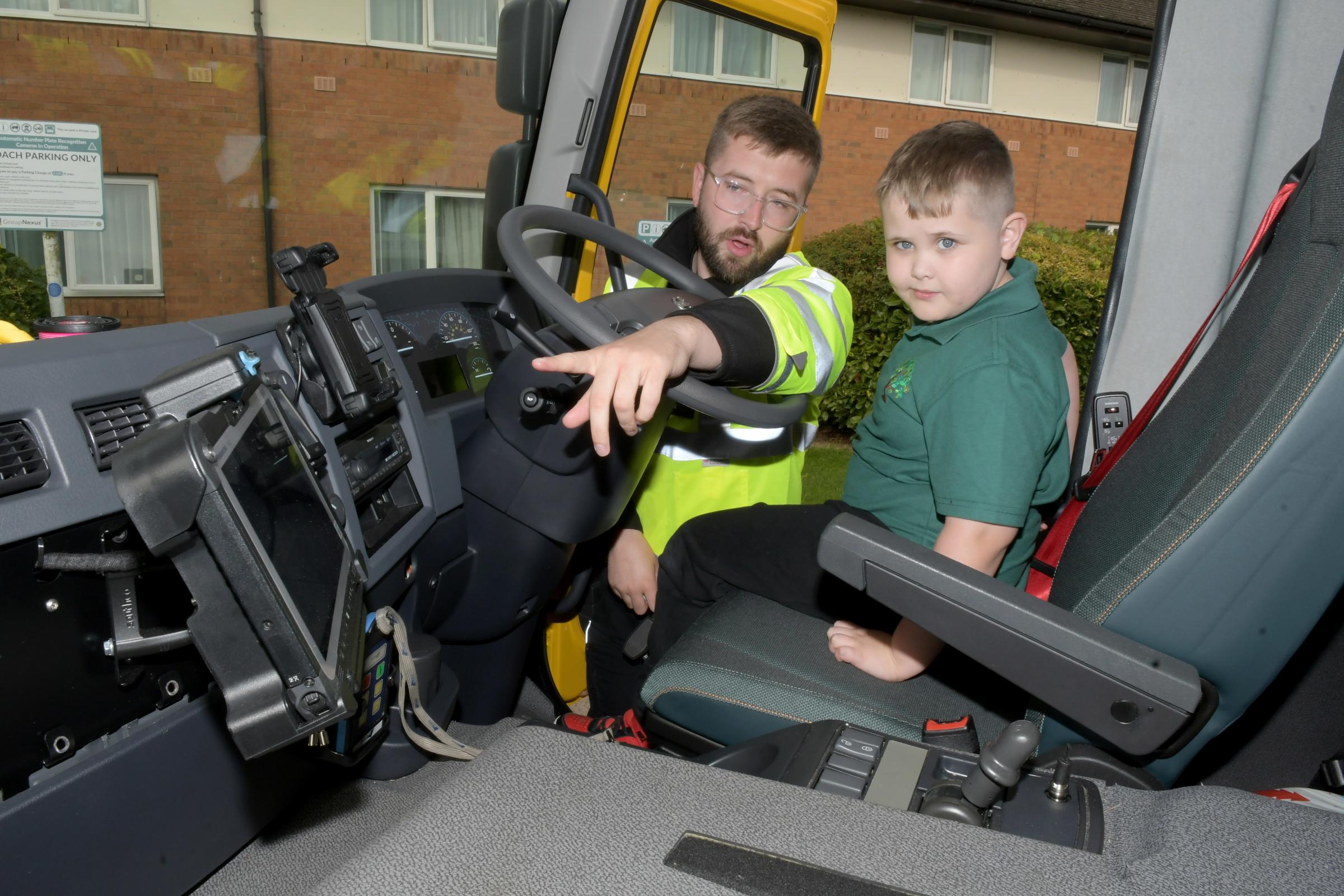 Charlie Hinton enjoying the new AA vehicles with patrol of the year Max Lamond. Picture: Dave Gillespie