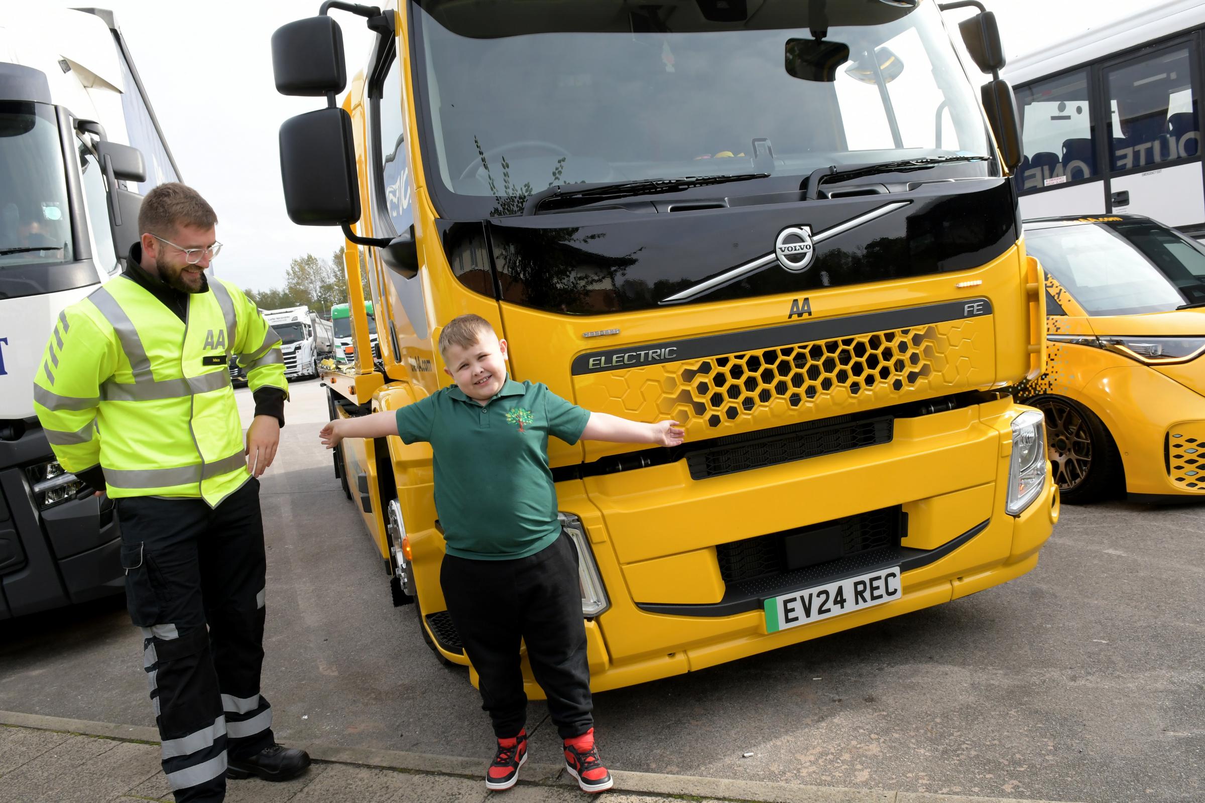 Charlie Hinton enjoying the new AA vehicles with patrol of the year Max Lamond. Picture: Dave Gillespie