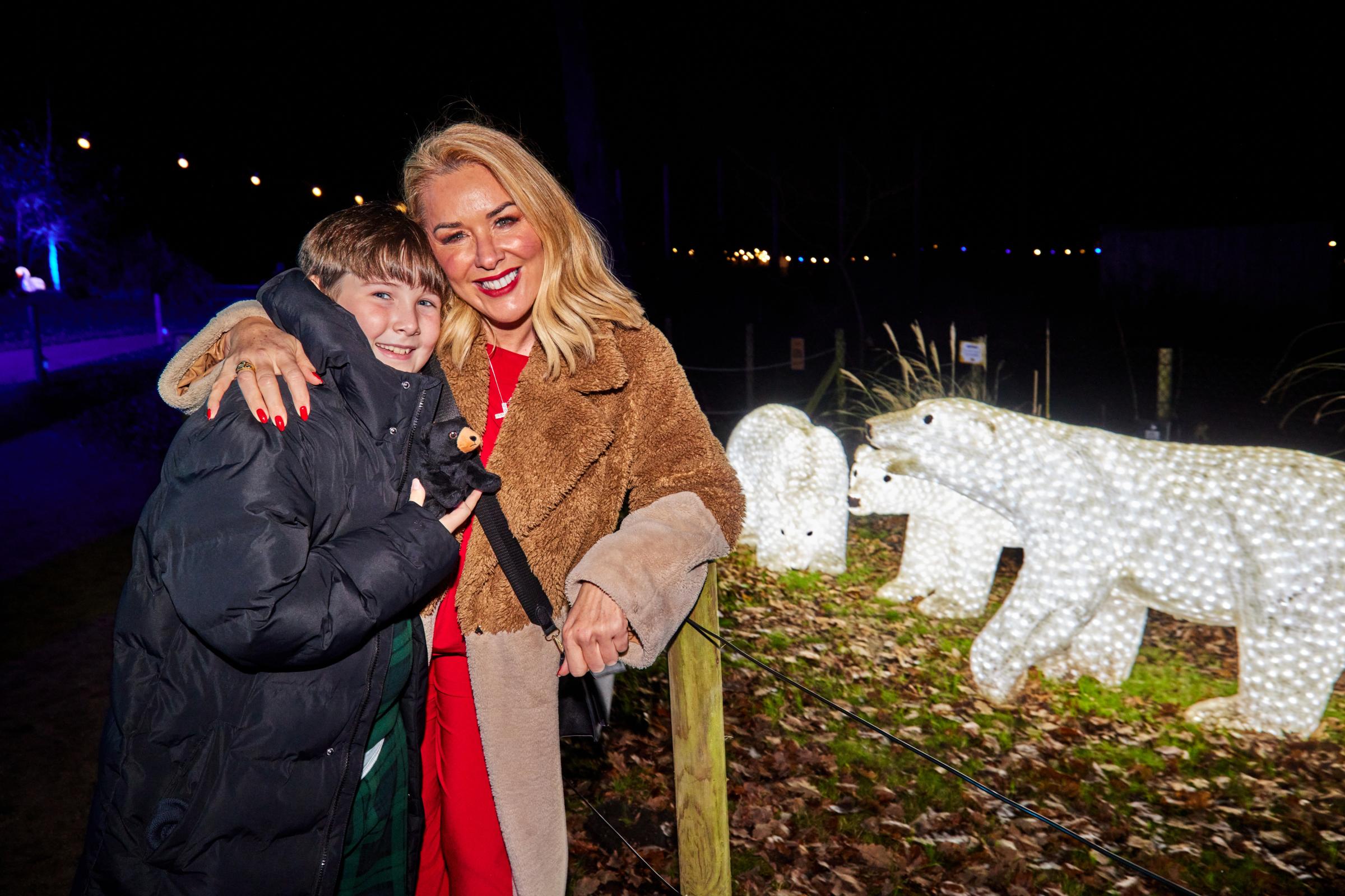 Actress Claire Sweeney at Knowsley Safari Enchanted Light Show with son Saxon